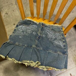 dELiA*s Blue Denim Skirt with Frayed Hem